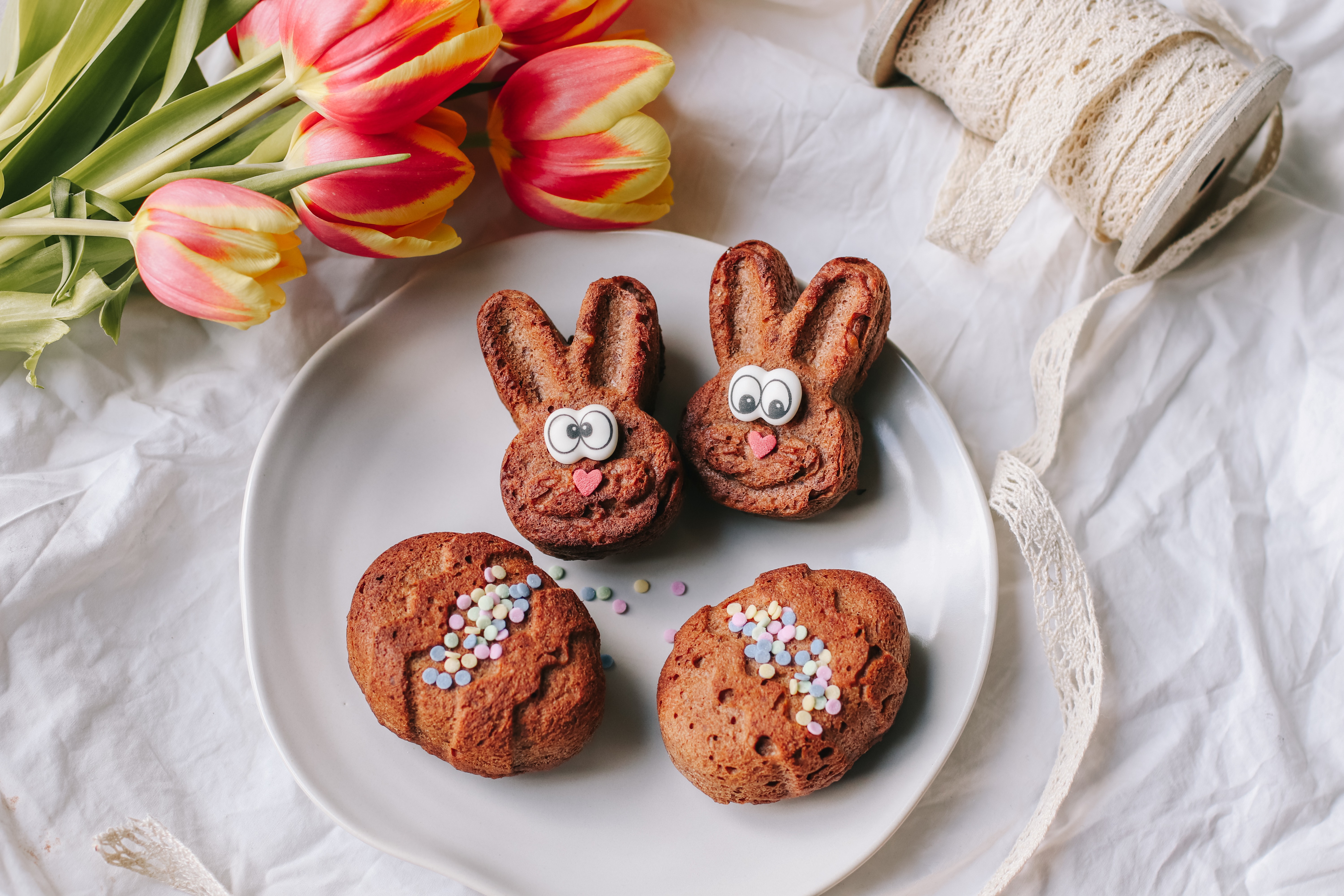 carrot muffins in Easter egg and bunny shapes