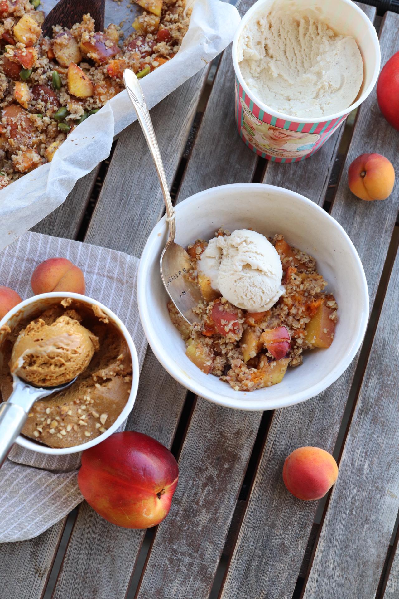 Nectarine and apricot cobbler with ice cream