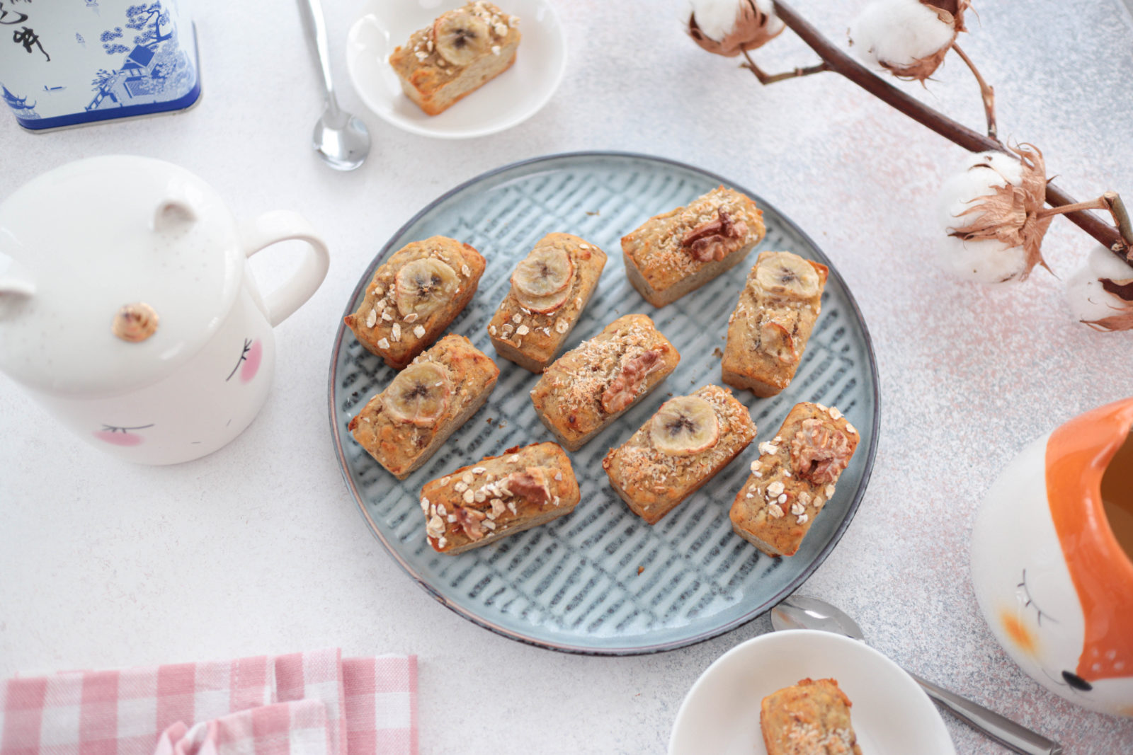 Tiny banana breads on a plate