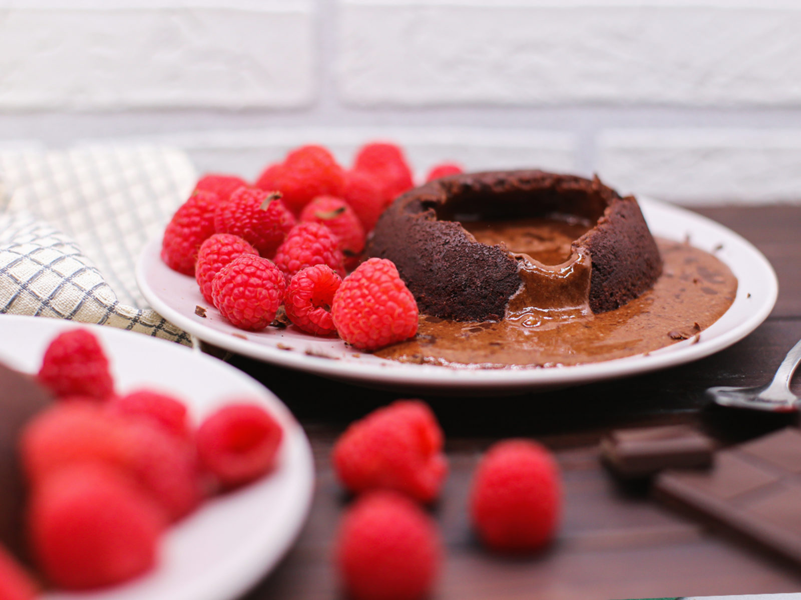 Chocolate lava cake with raspberries