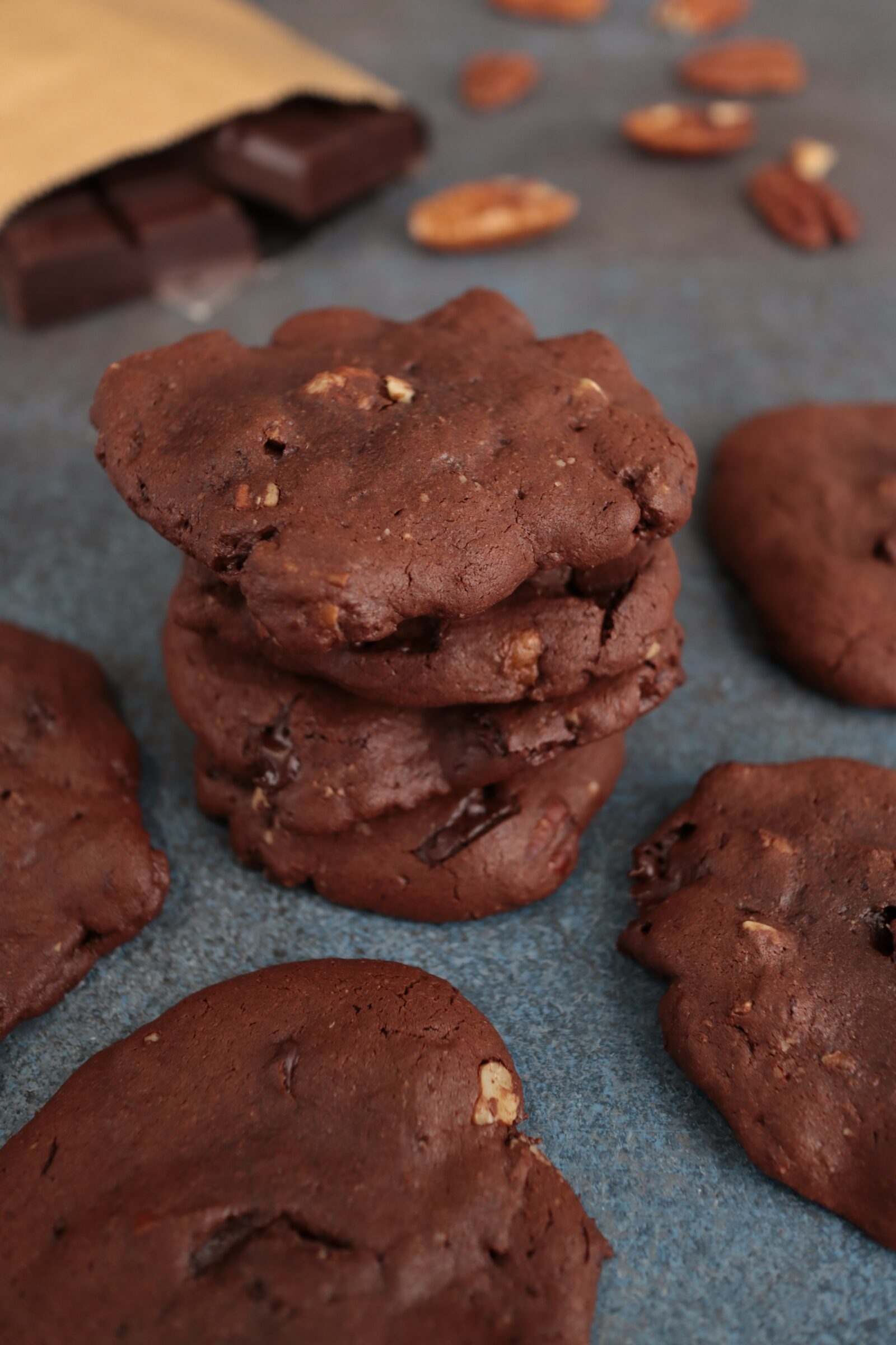 cookies, chocolat noir, noix de pécan, gourmand, plaisir, cacao