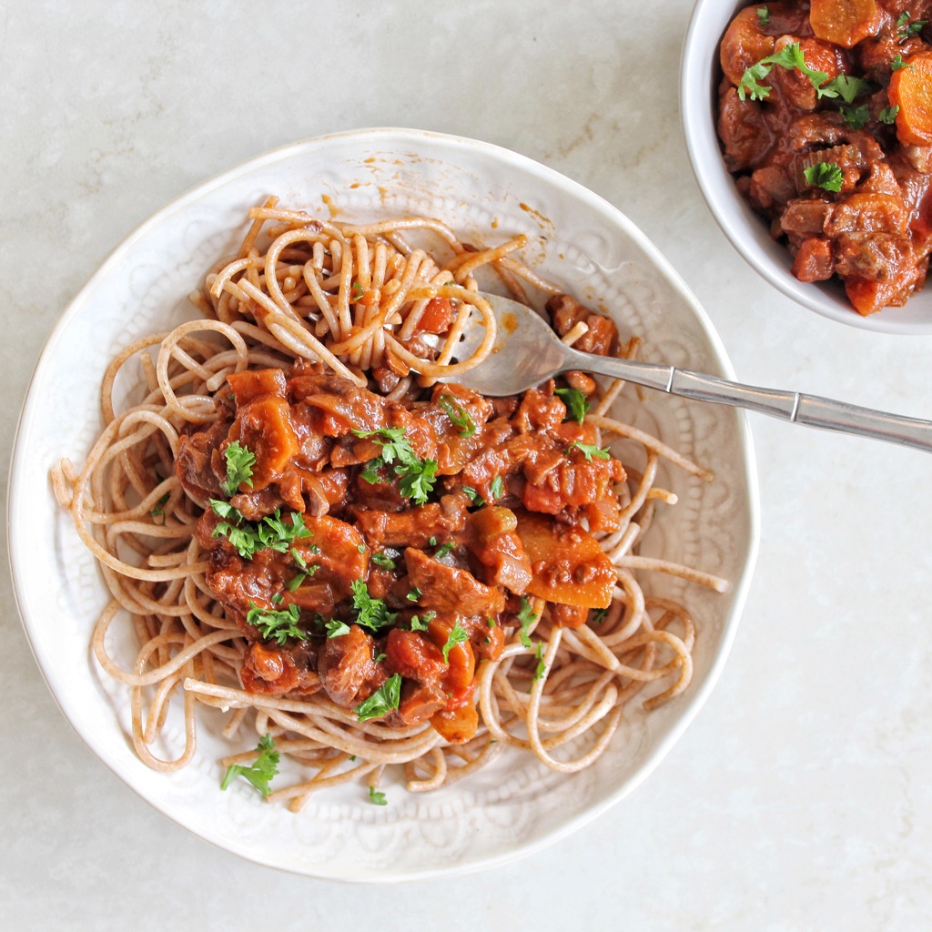 Mushroom Bolognese with wholewheat pasta