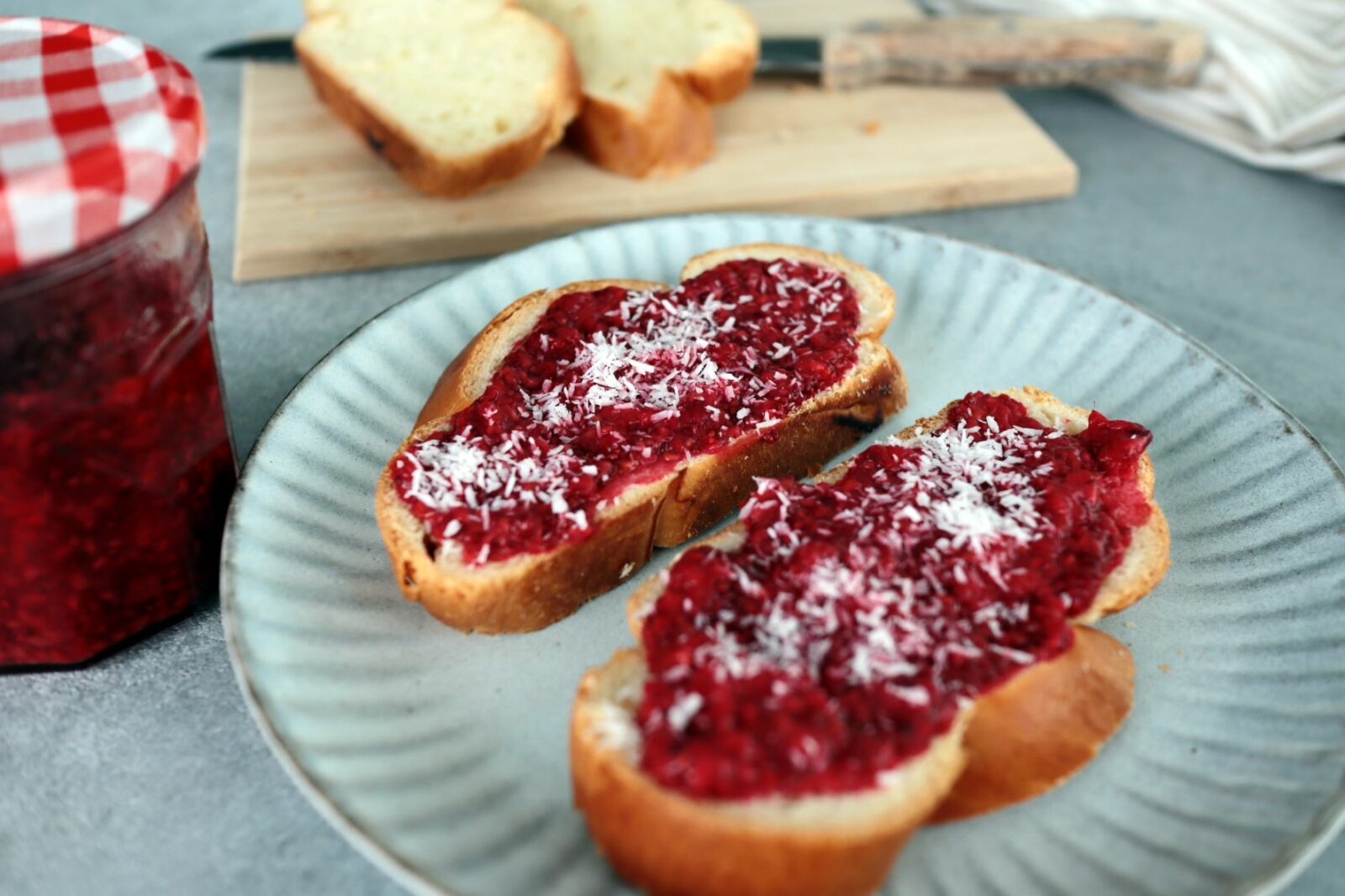 Raspberry chia jam on white bread