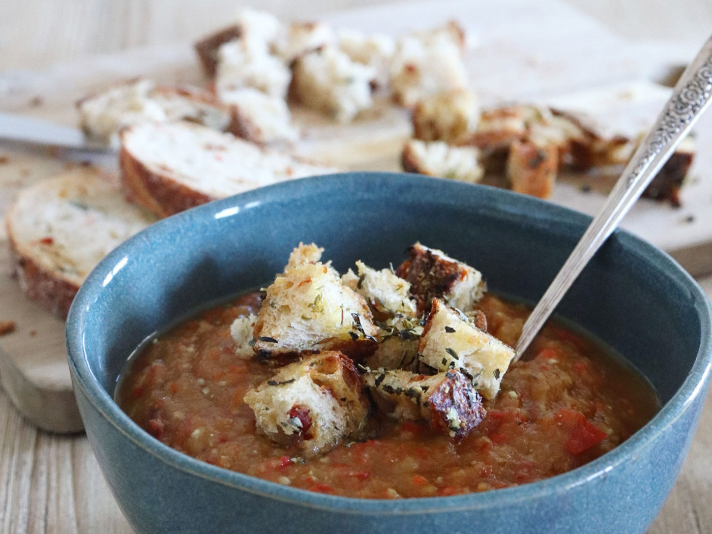 Vegetable gazpacho with herb croutons