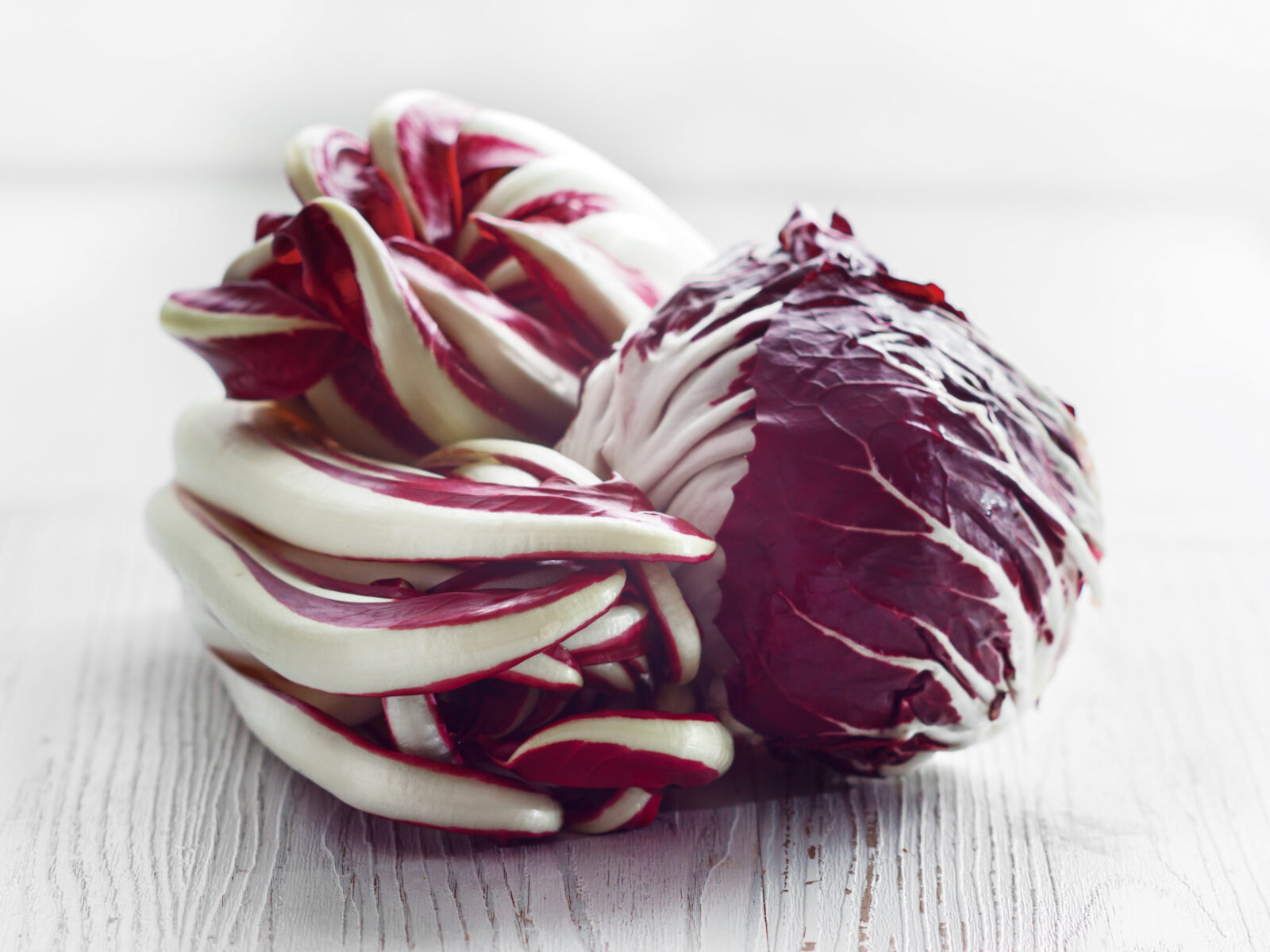 Radicchio of Treviso on white board.