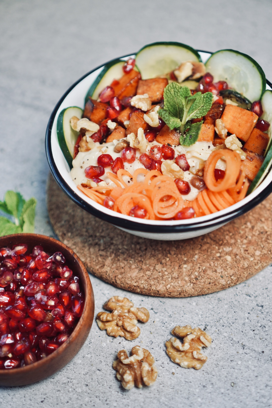 Sweet potato bowl with pomegranate seeds