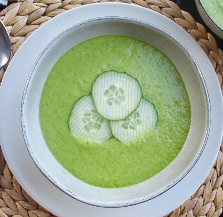 Cold green soup with avocado and cucumber