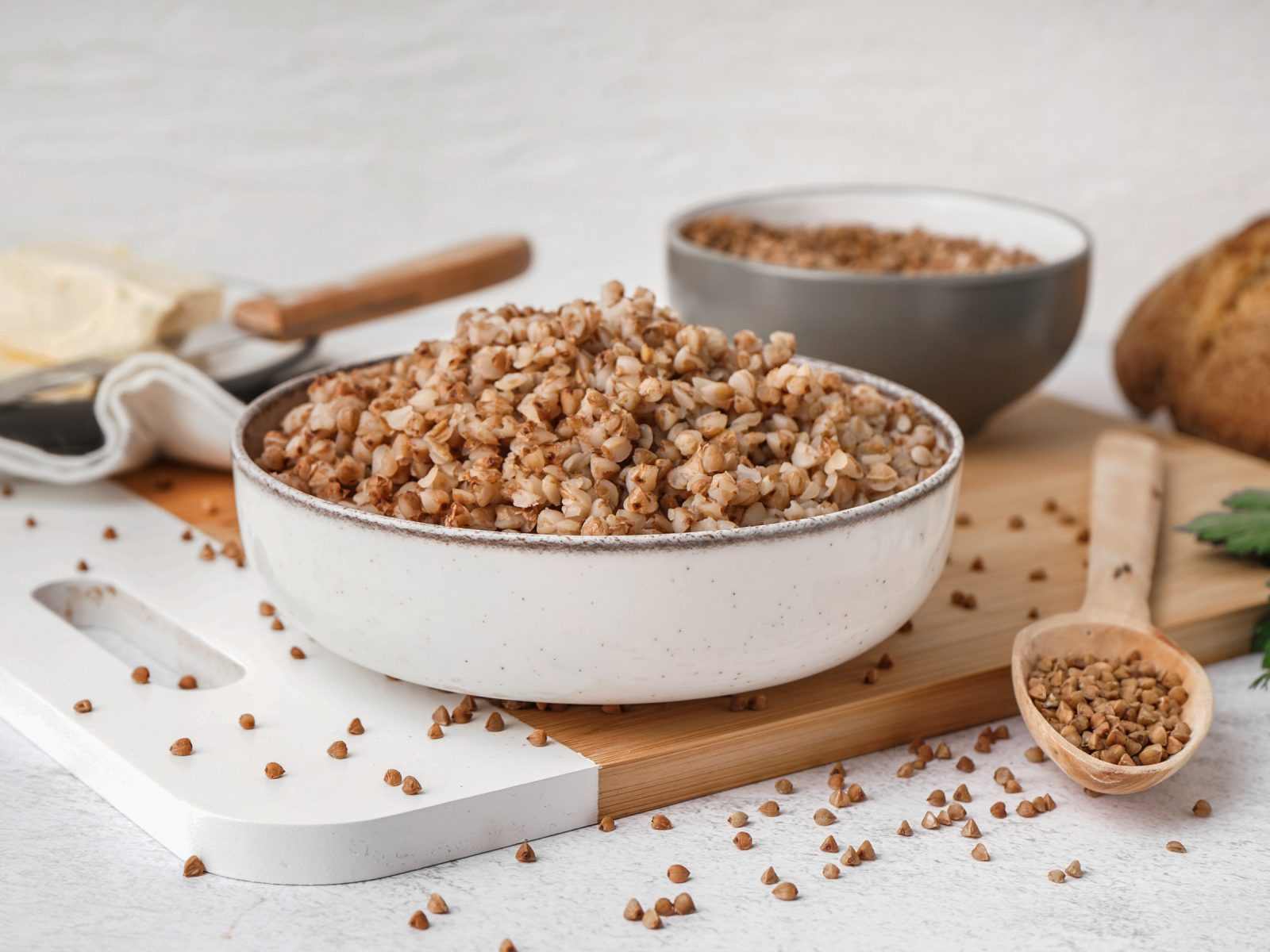 Buckwheat in a white bowl