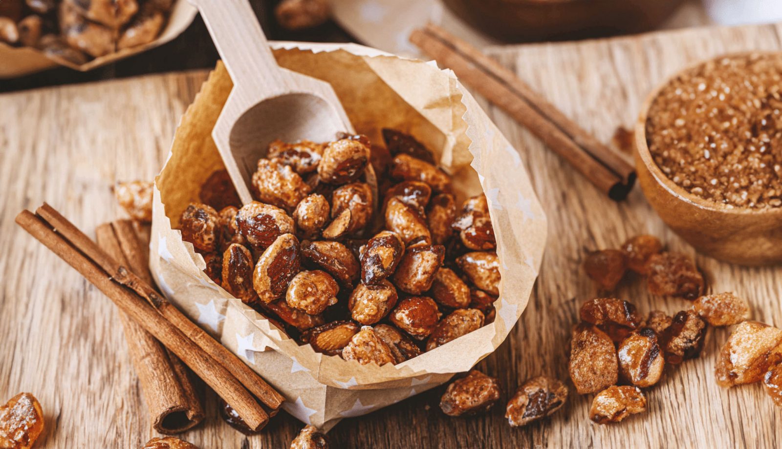 Caramelised almonds with cinnamon sticks